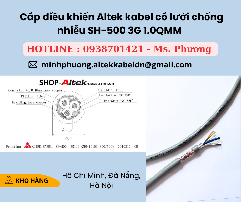 Cáp điều khiển Altek kabel có lưới chống nhiễu SH-500 3G 1.0QMM